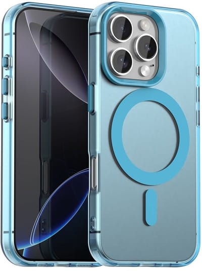 MagSafe Compatibel Backcover Hoesje Geschikt voor Apple iPhone 16 Pro Max - Blauw & Semi-Transparant Design - Stijlvol & Goede Bescherming
