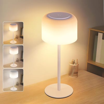 Glitzerlife - Tafellampen Tafellamp - Draadloze LED Tafellamp - Touch dimbaar - USB-C Oplaadbaar IP44 Verstelbaar - Ø13x30,5 cm - Wit