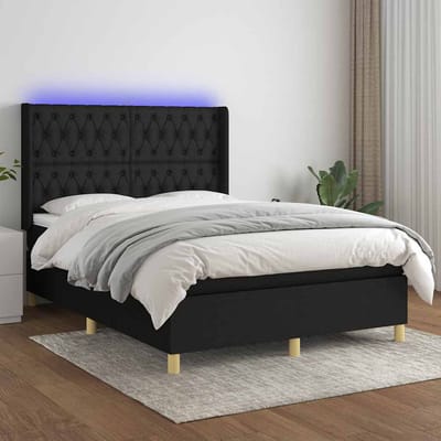 vidaXL - Boxspring - met - matras - en - LED - stof - zwart - 140x200 - cm