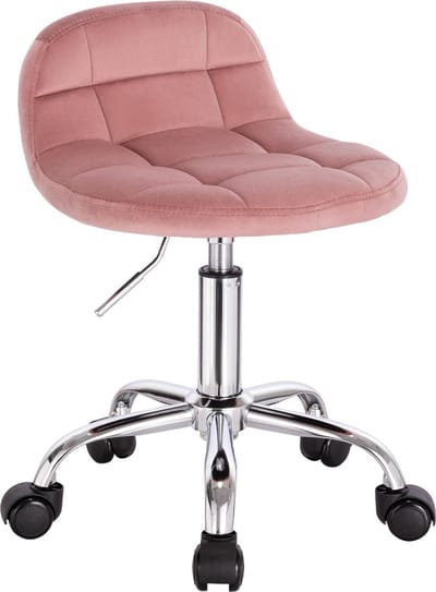BukkitBow - Compacte Lage Kruk van Velvet/Fluweel - met Metalen Onderstel en Wielen - Hoogte instelbaar (43.5-55CM) - Roze