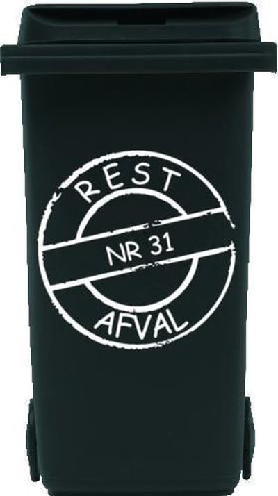 Sticker cirkel voor kliko container restafval met huisnummer | Rosami