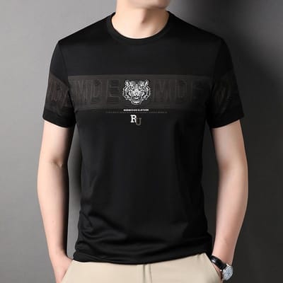 Zomer Nieuw Heren T-shirt met Tijgerkop Print Korte Mouw Heren Mode Dun Trendy XXXXL black
