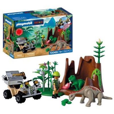 PLAYMOBIL | Dinos | Dinosaurussen Hideout | Dino Explorer met quad, baby T-Rex en baby Brachiosaurus | Kinderspeelgoed voor kinderen vanaf 4 jaar | 72069