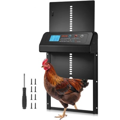 VEVOR Automatisch Kippenluik, Kippenhokdeur met Timer, Handmatige Verstelling en Bescherming tegen Knelen, Elektrische Kippenrenpoort Opener met Waterdichte Afdichting, Zwart, 350x250x73 mm