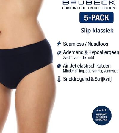 Brubeck Dames Slip Klassiek – Naadloos (Seamless) Elastisch Katoen – 5-Pack - Navy M