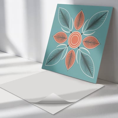 Wallfluent Vinyl Tegels - Bloemenpatroon met Bladeren Vinyl Vloer Tegels - 30 cm x 30 cm - Turkoois PVC Tegels - Verpakking van 9 stuks - Vierkant PVC Tegels - Bloemen en Planten Plaktegels - Zelfklevende Vinyl Tegels - Plaktegels Keuken en Badkamer