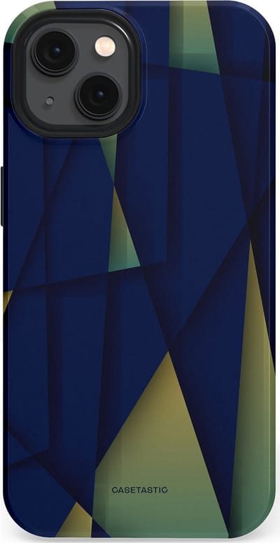 Casetastic Hoesje Geschikt voor Apple iPhone 13 Magsafe - Stijlvolle Beschermende Duo-layer Case - Blauwgroene Driehoeken