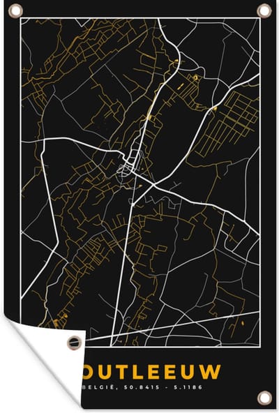 Muurdecoratie Zoutleeuw - Stadskaart - Plattegrond - Kaart - Goud - 120x180 cm - Tuinposter - Tuindoek