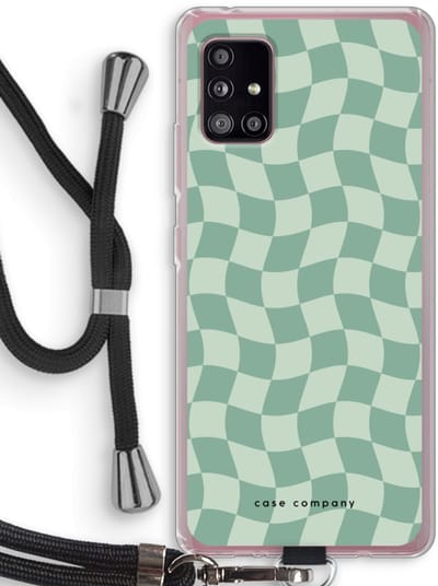 Case Company® - Hoesje met koord geschikt voor Samsung Galaxy A51 5G hoesje met Koord - Grid Groen - Telefoonhoesje met Zwart Koord - Bescherming aan alle Kanten en Over de Schermrand