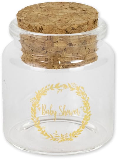 ARTYFETES - Glazen flesje baby shower gouden plantenkroon 4,5 x 5,5 cm met kurkdop