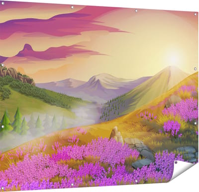 Gards Tuinposter Lavendel Bloemen in de Bergen - Abstract - 150x120 cm - Tuindoek - Tuindecoratie - Wanddecoratie buiten - Tuinschilderij