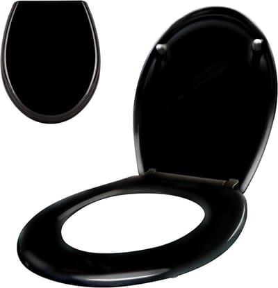 Ovale wc-bril - Toiletdeksel - Stil sluiten - Antibacterieel Duroplast - 46 x 38 cm - Zwart