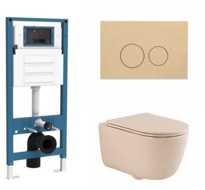 QeramiQ Dely Swirl Toiletset - inbouwreservoir Qeramiq Flush - slim zitting - kunststof beige bedieningsplaat - ronde knoppen - beige