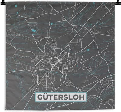 Wandkleed - Wanddoek - Stadskaart – Kaart – Gütersloh – Blauw – Duitsland – Plattegrond - 180x180 cm - Wandtapijt