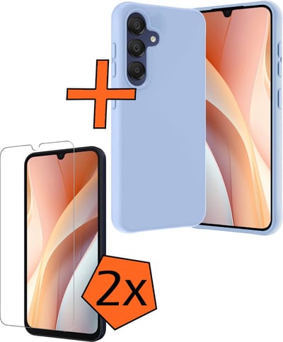 Hoes - Met 2x Screenprotector - Geschikt voor Samsung Galaxy A15 - Sterk & Shockproof - Back Cover - Siliconen Case - Telefoon Hoes - Lichtblauw