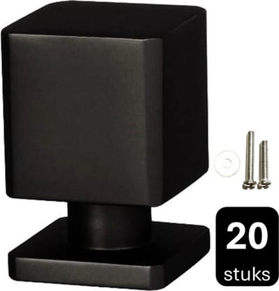 MSQDESIGN - Kastknop zwart vierkant (Metaal) - Kastknoppen zwart - 20 stuks - Deurknopjes zwart voor kast - Deurknop zwart - Deurknopjes zwart - handgreep - meubelknop zwart - Meubelknoppen - deurknoppen zwart - ladeknoppen voor deurtjes