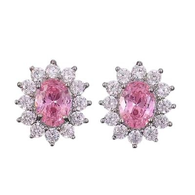 Clip oorbellen -roze -zirkonia -zilverkleur- geen gaatje- Charme Bijoux