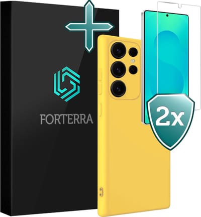 Hoesje Met 2x Screenprotector - Geschikt voor Samsung Galaxy S25 Ultra - Sterk & Shockproof - Telefoon Hoes - Back Cover - Siliconen Case - Geel