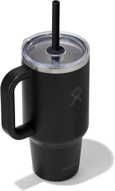 Reisbeker - Drinkfles - Hydratatie onderweg - Dubbelwandig vacuüm geïsoleerd - 936 ml - Zwart