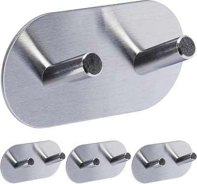 Famanu - Dubbele zelfklevende rvs wandhaken, 12 stuks, zonder boren, zilver