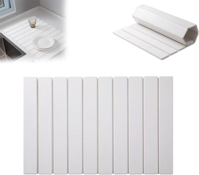 Keuken Droogmat van Steen - Snel Droogende Steenmat voor Keuken Aanrecht - Opvouwbare Stenen Servies - Droogmat - Waterabsorberende Diatomeeënaarde, Antislip Herbruikbare Diatomeeënaarde Droogmat (Wit, 30*40cm)