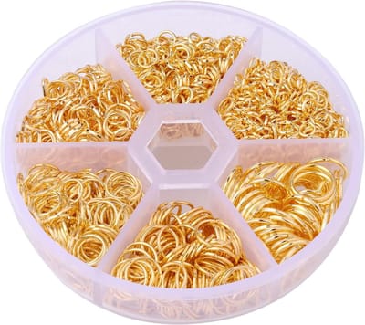 1000 Stuks Open Jump Rings Set 4/5/6/7/8/10mm voor Sieraden Maken met Plastic Opbergdoos - Ideaal voor Oorbellen, Armbanden en Halskettingen (Goud)