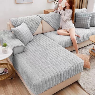 Pluche Sofakussen in Effen Kleur, Herfst en Winter Antislip Eenvoudig Kussen, Winter Flanel Verdikte Sofa Handdoek 70*70cm