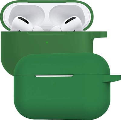 Case - Geschikt voor Apple Airpods Pro - Siliconen Hoes met Clip - Silicone Hoesje Cover - Donkergroen