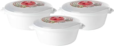 PlasticForte Magnetronschaal met deksel/ventiel - 3x - 1 liter - wit - kunststof - BPA vrij - keukenhulpmiddelen