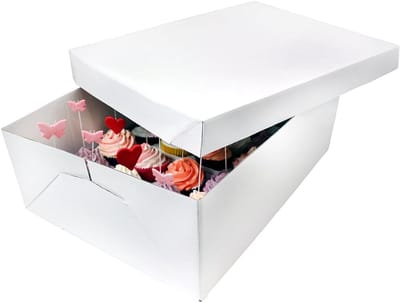 Cupcakebox voor 24 taarten - Extra diep en stevig - Wit 43 x 31 x 14 cm