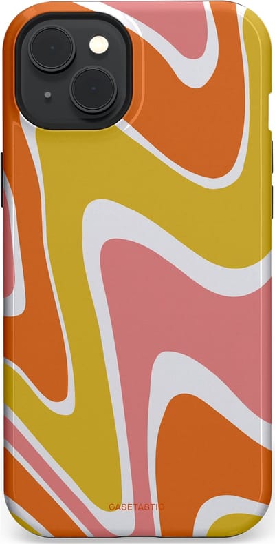 Casetastic hoesje geschikt voor Apple iPhone 15 Plus - MagSafe - Dubbellaagse bescherming - Retro rave - Fashion Case - Goud Terracotta Koraal Wit