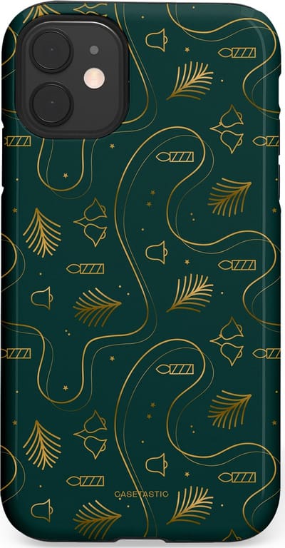 Casetastic hoesje geschikt voor Apple iPhone 11 - Dubbellaagse bescherming - Groene kerst bellen en takken - Fashion Case - Donkergroen Donkergrijs Petrol