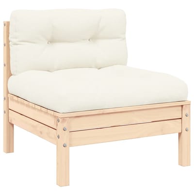 vidaXL - 3-delige - Loungeset - met - crèmekleurige - kussens - massief - grenenhout