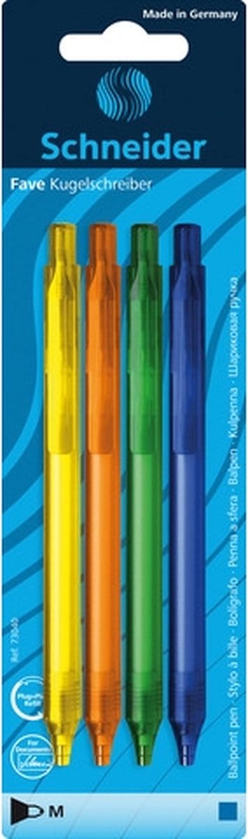 balpen Schneider Fave M 4 stuks op blister assorti doos met 5 stuks