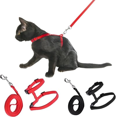 Kattenharnas met riem, verstelbare kattenriem, nylon, zwart, eenheidsmaat, anti-ontsnapping, geschikt voor katten en kittens
