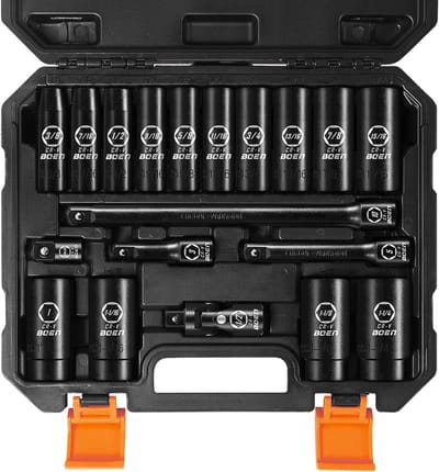 19-delige Diepe Slagsleutel Set SAE Maten 1/2" Aandrijving in Cr-V Staal