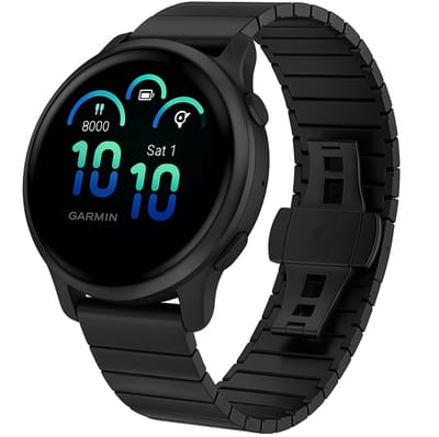 Chiguard Bandje geschikt voor Garmin Vivoactive 6 Bandje – RVS Horlogeband – Vlindersluiting - Verstelbare Schakelband - Zwart