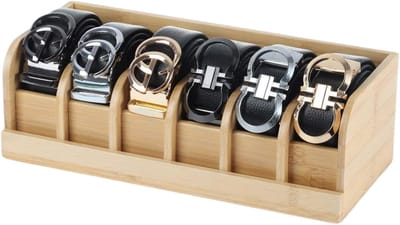 Riemen Opbergdoos - Accessoire Houder - Kast Lade Organizer - Zes Lagen Display - 35x15x11.5 cm - Houtkleur