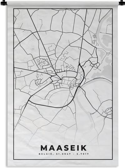 Wandkleed - Wanddoek - Stadskaart – Zwart Wit - Kaart – Maaseik – België – Plattegrond - 120x180 cm - Wandtapijt
