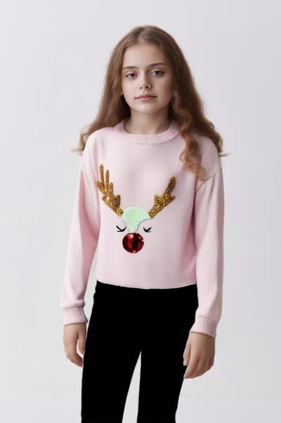 Starry Indigo - Foute Kersttrui / Sweater Meisjes met Glitter | Reindeer | Roos