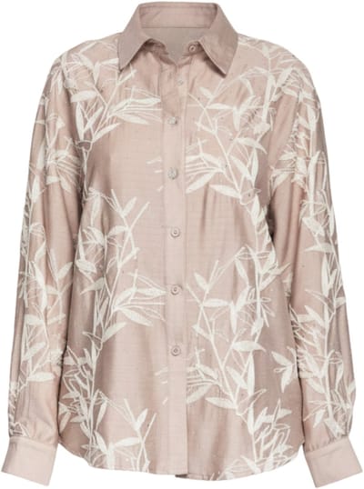 OMBRE Overhemd - Loose Fit - Katoen - Lange Mouw Beige S
