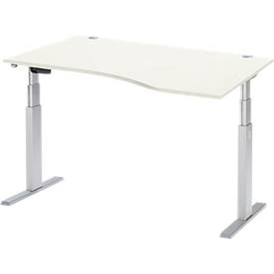 Schäfer Shop  Select Bureautafel met aanbouw ERGO-T, T-poot, aanbouw rechts, tweetraps elektr. in hoogte verstelbaar, B 1800 mm, wit