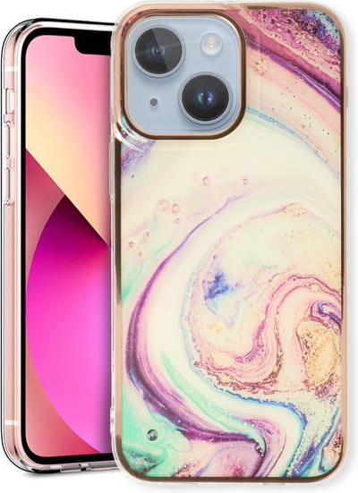 Casemania Hoesje Geschikt voor Apple iPhone 14 - Twist - Siliconen Marmer Back Cover