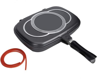 Dubbele Koekenpan - Omkeerbare Pan - Lekkere Maaltijden - Dubbelzijdig Ontwerp - 46 cm - Zwart
