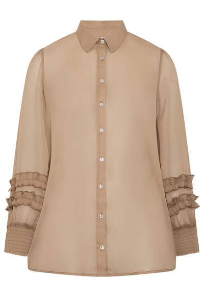 Yours London Naturelbruin Overhemd Met Gesmokte Manchetten Size 38