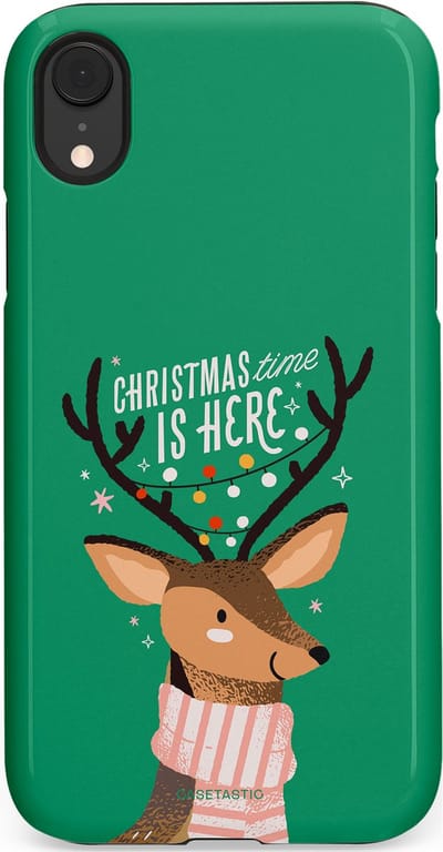 Casetastic hoesje geschikt voor Apple iPhone XR - Dubbellaagse bescherming - Rudolf het Rendier op het groen - Fashion Case - Turquoise Perzik Donkergroen