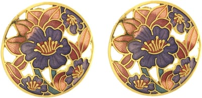 Behave Dames clip oorbel rond goud-kleur paarse bloemen