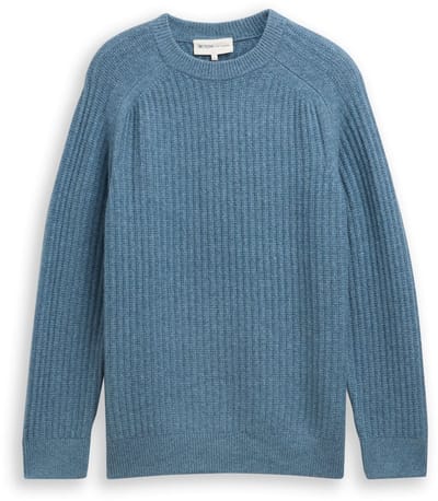 Tom Tailor Denim - Gebreide trui met ronde hals - Maat XL - denim blue melange