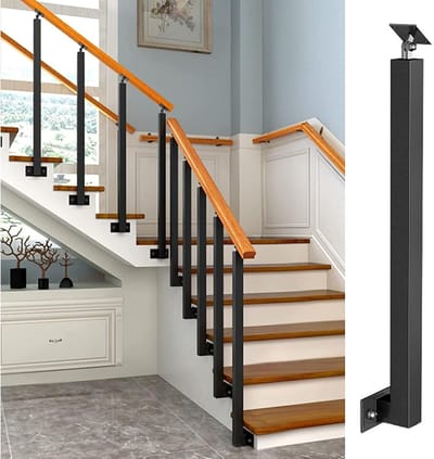 Metalen Baluster - Veiligheidsreling - Buiten Terras - Verstelbare Hoek - 4x4cm Paal - Zwart
