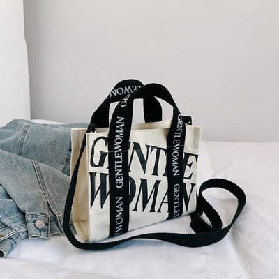 Eenvoudige en Gepersonaliseerde Canvas Handtas met Letterprint Nieuwe Stijl Casual Schoudertas gray